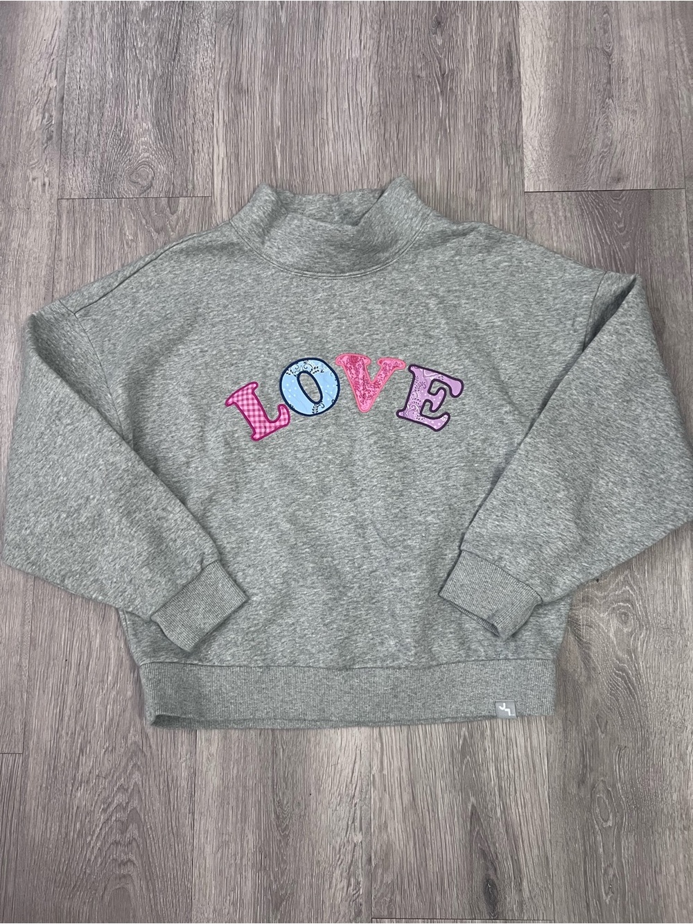 JoyLab Grey Mock-Neck Sweatshirt with Colorful LOVE Graphic